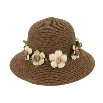 

Summer Womens Flower Straw Hats Garland sunbonnet bucket hat Wide Brim Sun Beach Hat Fedora Trilby Hat Chapeu Feminino