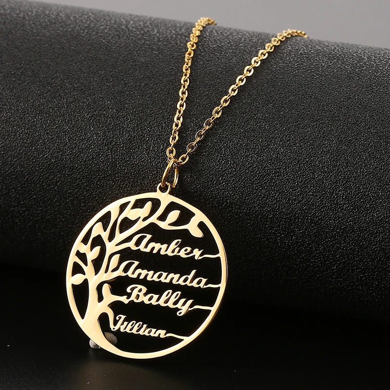 

Personalize Name Necklace Tree of Life Pendant Custom Letter Pendant Stainless Steel Chain Choker Jewelry Women Accessories Gift