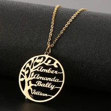 Personalize Name Necklace Tree of Life Pendant Custom Letter Pendant Stainless Steel Chain Choker Jewelry Women Accessories Gift