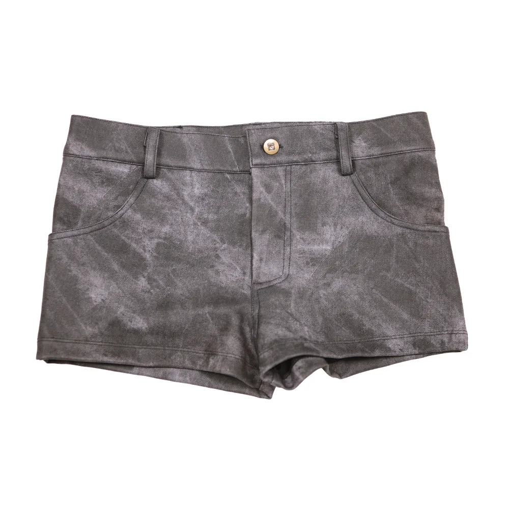 Korean Style Jeans Texture PU Men Thin Casual Boxer Shorts Jeans Wear Tight Do Old Straight Foot Men Convex Fork Short Trousers