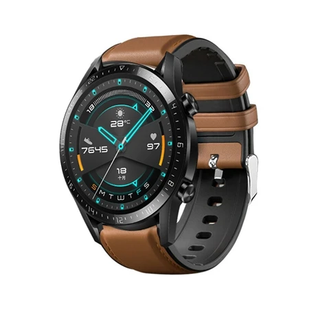Brown YUEDAER силиконовый+ ремешок из искусственной кожи для huawei Watch GT 2 ремешок быстросъемный ремешок для huawei Watch GT2 46 мм спортивные часы - Цвет: Brown