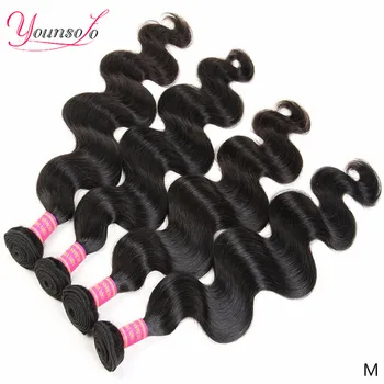 

Younsolo Brazilian Body Wave Bundles Hair Weave Bundles Natural Color 100% Human Hair weave 4 Bundle Deals 8-28" Non-Remy Hair