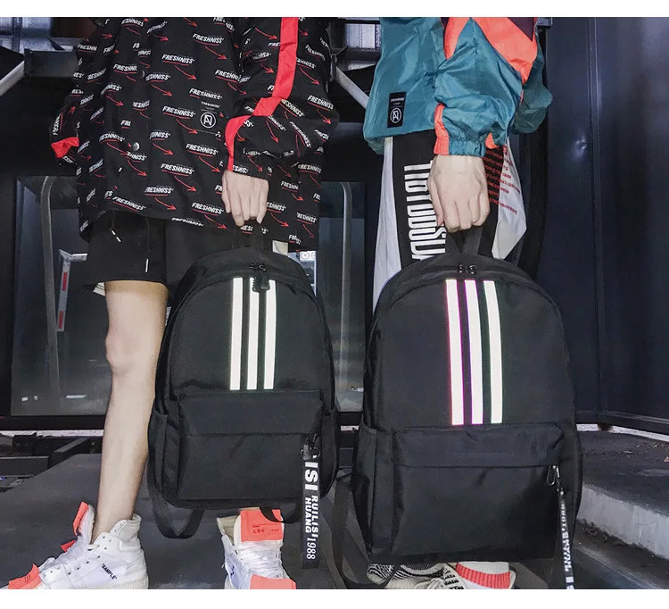 

Striped Reflective Men and Women Backpack Student School Class Book Bag Leisure Travel Backpack