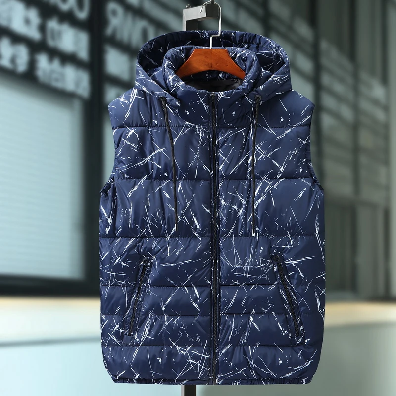 4XL-10XL размера плюс зимний теплый хлопковый жилет мужские толстовки без рукавов куртка повседневная Модная приталенная Рабочая жилетка жилет - Цвет: Тёмно-синий