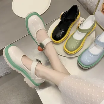 

Head Big Doll Shoes Women Japanese Mori Girl Shallow Mouth Candy Color All-match Hook Loop Retro Women Shoes Kawaii Lolita Shoes