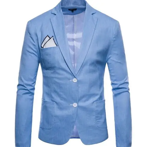 Light Blue Брендовый Мужской Блейзер, модный однобортный приталенный мужской пиджак, повседневный мужской Костюмный пиджак с карманами, большие размеры - Цвет: Light Blue