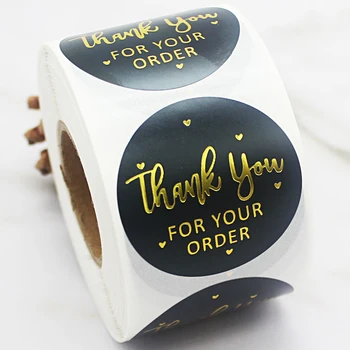 

500pcs/roll Golden Thank You Stickers Handmade Sticker Circle Thank You for Your Order Seal Labels Sticker