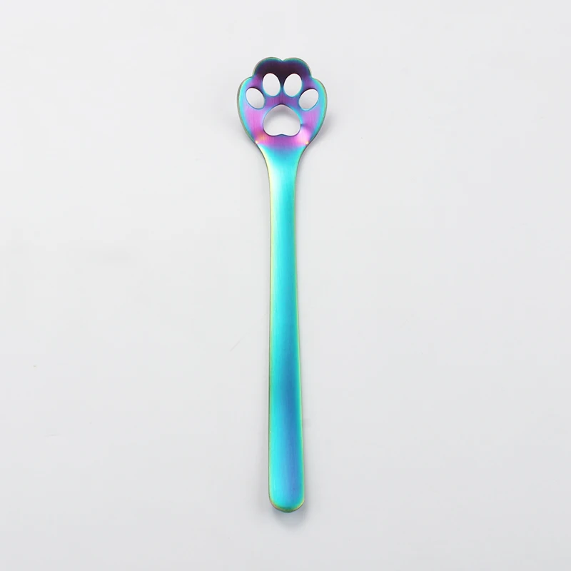 cat hollow neon Creative Stainless Steel Stirring Coffee Tea Spoon Cat Dog Claw Dessert Spoon Coffee Accessories Flatware Gifts Drinking Tools - Цвет: cat hollow neon