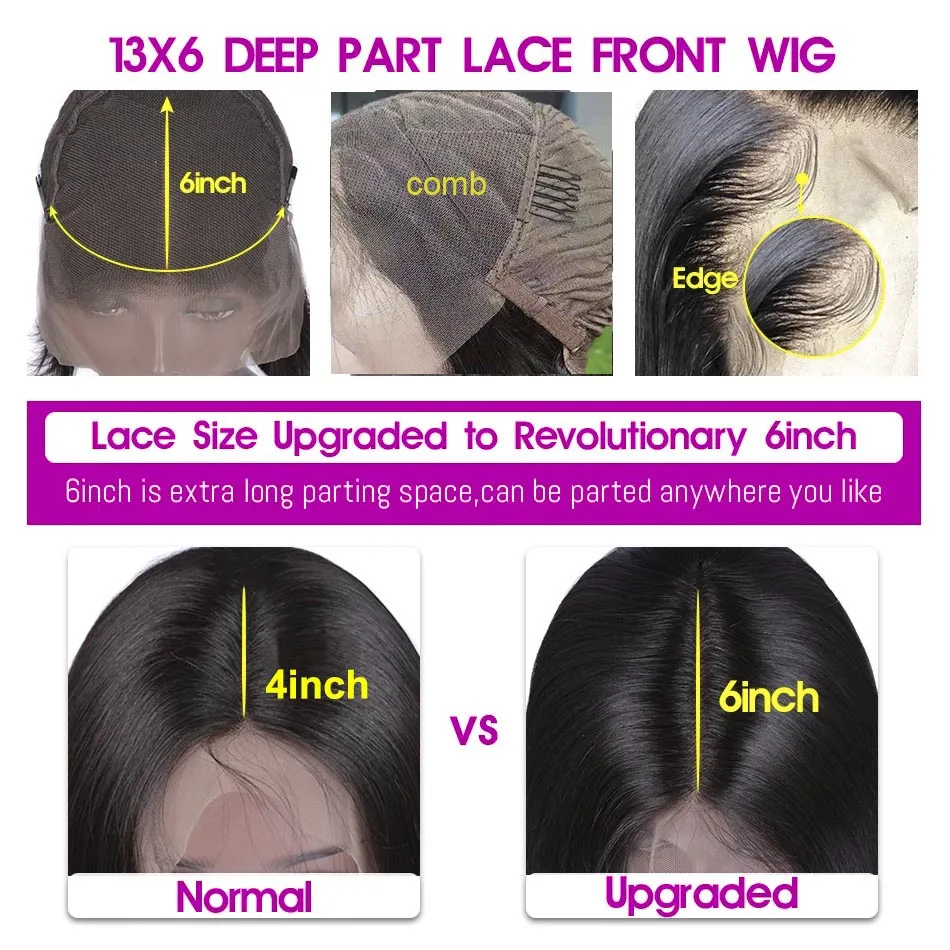 13x6 Lace Frontal Closure Wig Preplucked Brazilian Straight Human Hair Wig Glueless Thick and full remy Short Length for women