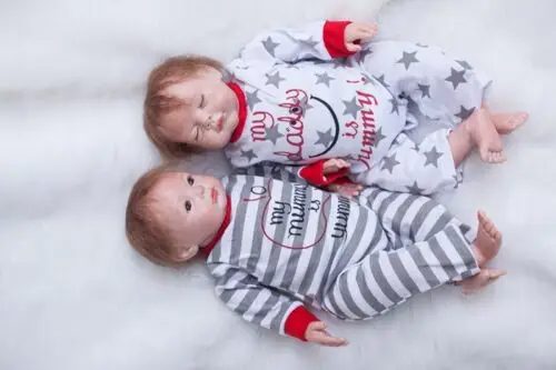 2 шт. ручной работы Reborn Twins Baby Dolls мальчик+ девочка 22 ''Мягкие силиконовые игрушки Reborn Baby Dolls