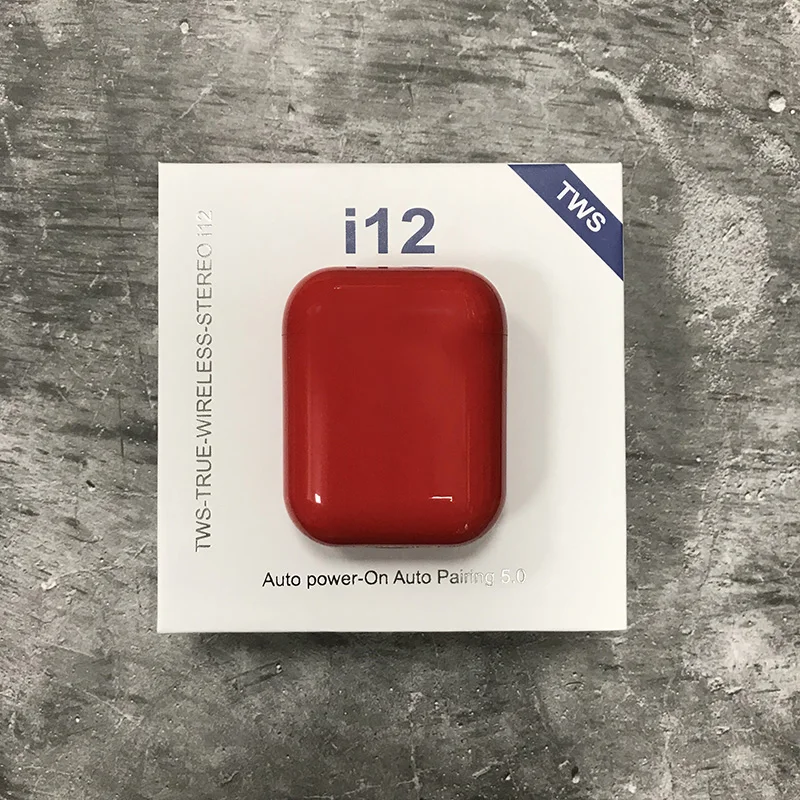 Оригинальная беспроводная Bluetooth гарнитура i12 TWS Bluetooth 5,0 спортивные наушники портативные сенсорные наушники для всех мобильных телефонов - Цвет: Smooth Red