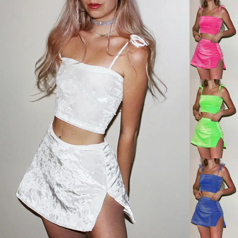 Goocheer/Модный комплект из 2 предметов, Женская пикантная юбка, облегающий укороченный топ и юбка, костюм, женская летняя сумка для пляжа, комплект из 2 предметов для вечеринки и клуба