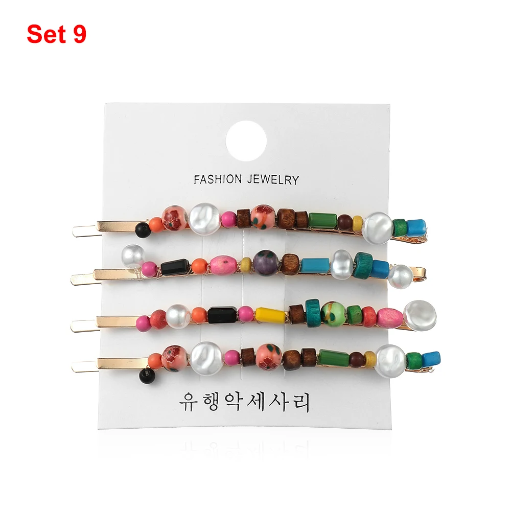 1Set Shiny Crystal Hair Clips Colorful Rhinestones Hairpins Metal Pearl Barrettes Women Fashion Hair Styling Jewelry Accessories - Цвет: Set 9