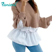 ^#Cheap Winter Fashion Ruffled knitted Jumper Sweater Patchwork Loose Shirt Casual Streetwear Female Womens Long Sleeve Blusas Pullover ^#Cheap Winter Fashion Ruffled knitted Jumper Sweater Patchwork Loose Shirt Casual Streetwear Female Womens Long Sleeve Blusas Pullover