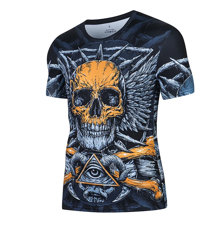 Herren-Kompressionsshirt mit Skelett-Grafikdruck, Fitnessbekleidung für Sporttraining – Detail 6