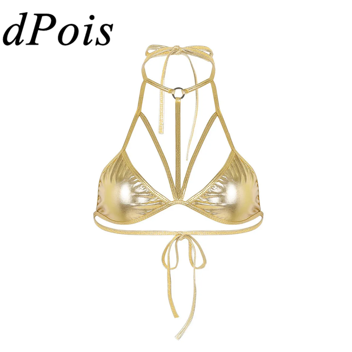 

Women Ladies Sexy Lingerie Bra Tops Shiny Metallic Bikini Top Club Festival Party Dance Wear Halter Neck Bralette Rave Outfit