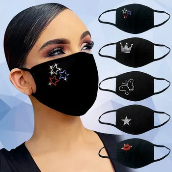 

5pc Ladies Rhinestone Point Drill Dustproof Face Mask Anti-pollution Breathable Mouth Mask Reusable And Washable Schutzmaske
