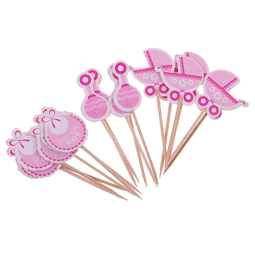 36 Pieces Sweet It's a Girl Boy Baby Announcement Cake Toppers Christening Party Supplies Cupcake Picks Pink Blue
