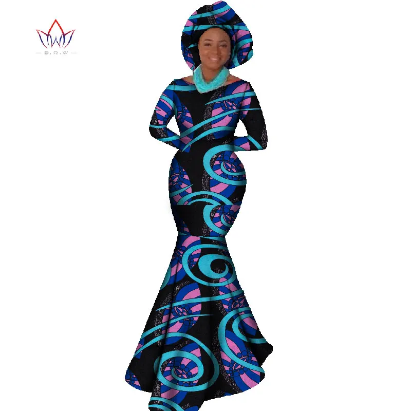 Африканская Женская одежда, платье с длинным рукавом, вечернее сексуальное платье, вечерние платья, платье русалки, Рождественский подарок размера плюс 6XL BRW WY556 - Цвет: 2