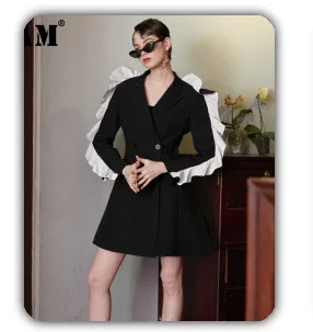 [EAM] 2020 New Spring Autumn V-Neck Long Sleeve Waist Bandage Loose Big Size Temperament Dress Women Fashion Tide JU356