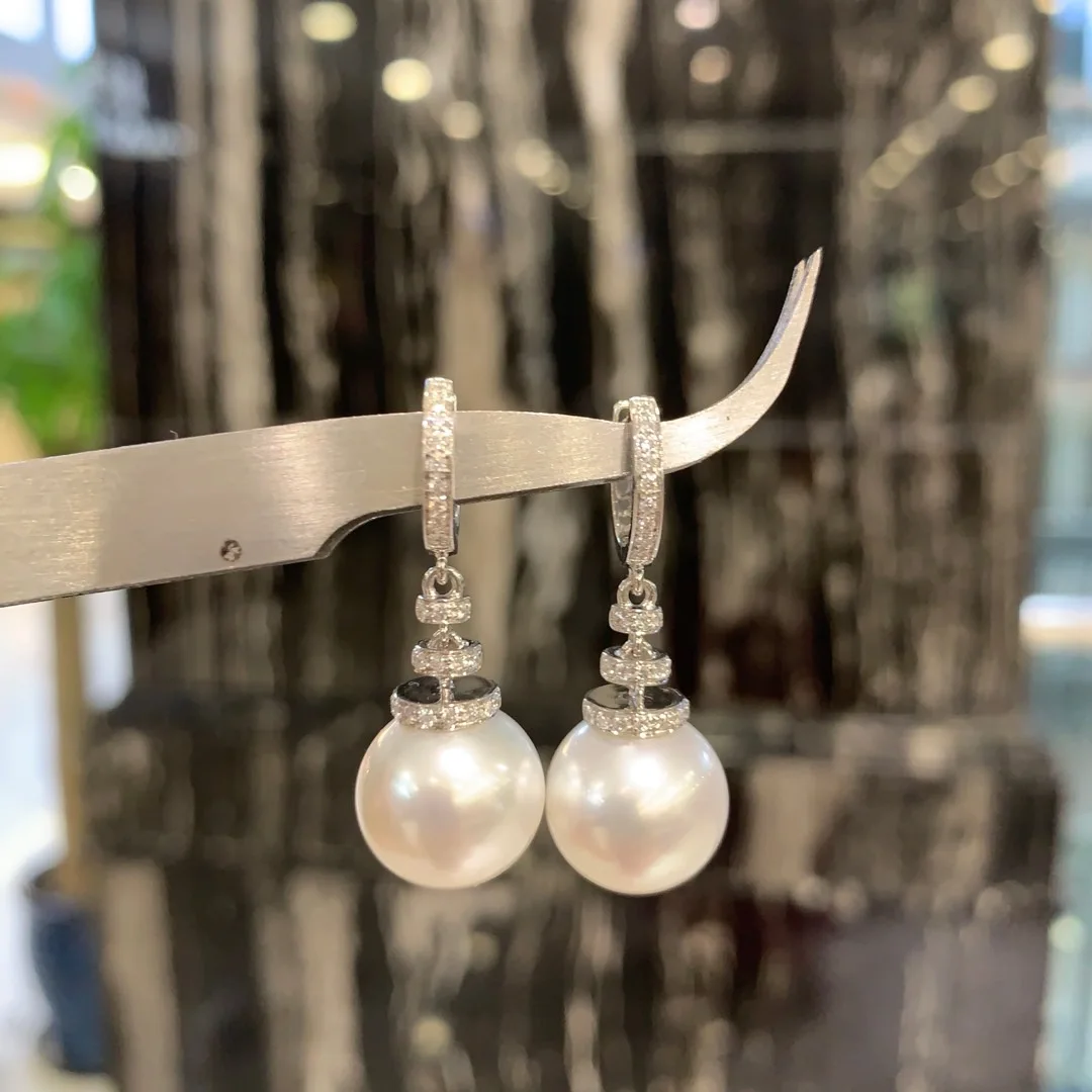

12-13MM natural south sea pearl drop earring fine jewelry 18K white gold with diamond genuine luxury jewelry free shipping