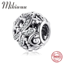 Стерлинговое Серебро 925 пробы Кристалл Циркон Стрекоза с цветком маргаритки цветы прекрасные бусины подходят Pandora ювелирный браслет сделай сам делая