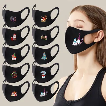 

1PC Adult Christmas Printed Ice Silk Dust Mask Reusable Colorful Fabric Face Turban Fashionable Neutral Washable Mask маска #K