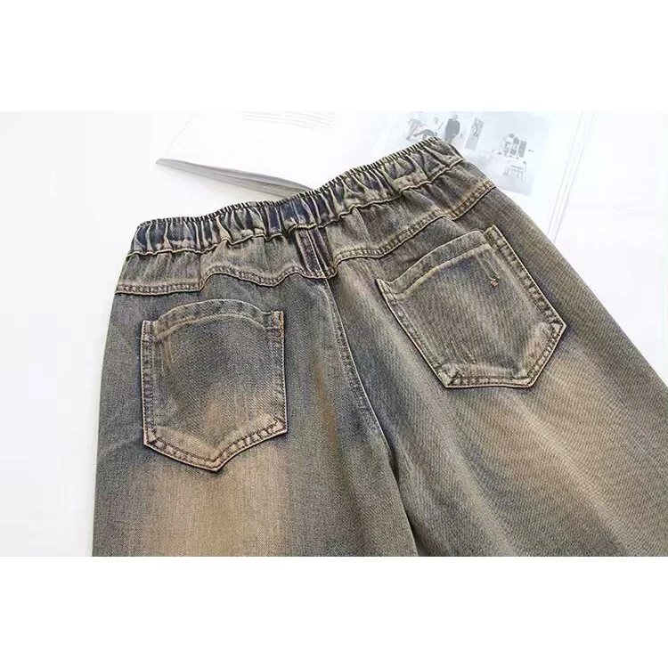 Plus Size Women's Jeans Letter Embroidery Vintage Denim Trousers