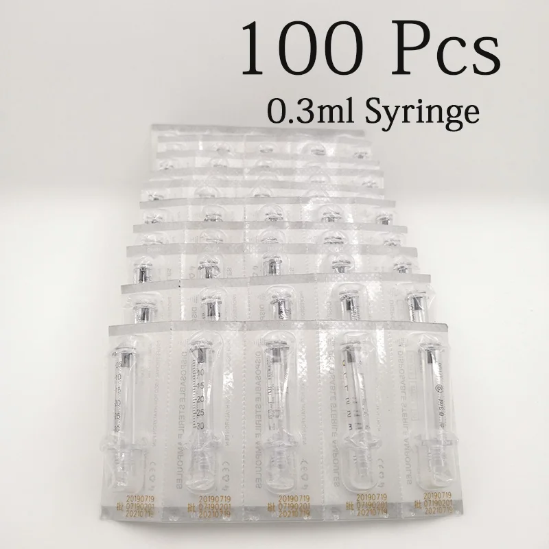 100pc 0.3ml Syringe 100 шт 0,3 мл шприц Стерильная ампульная головка для гиалуроновой ручки распылитель пистолетов для против морщин лифтинг лицо губы наполнитель инжектор - Цвет: 100pc 0.3ml Syringe