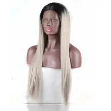 Bombshell Ombre серый прямой синтетический 13*3 дюймов парик фронта шнурка Glueless термостойкие волокна волос средний пробор для женщин
