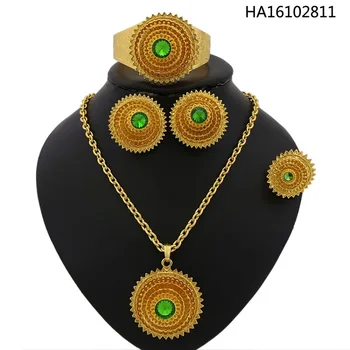 

Yulaili Classic Ethiopian Jewelry Sets Pure Gold Color Necklace Earrings Bracelet Ring Nigeria Wedding Bridal Accessories