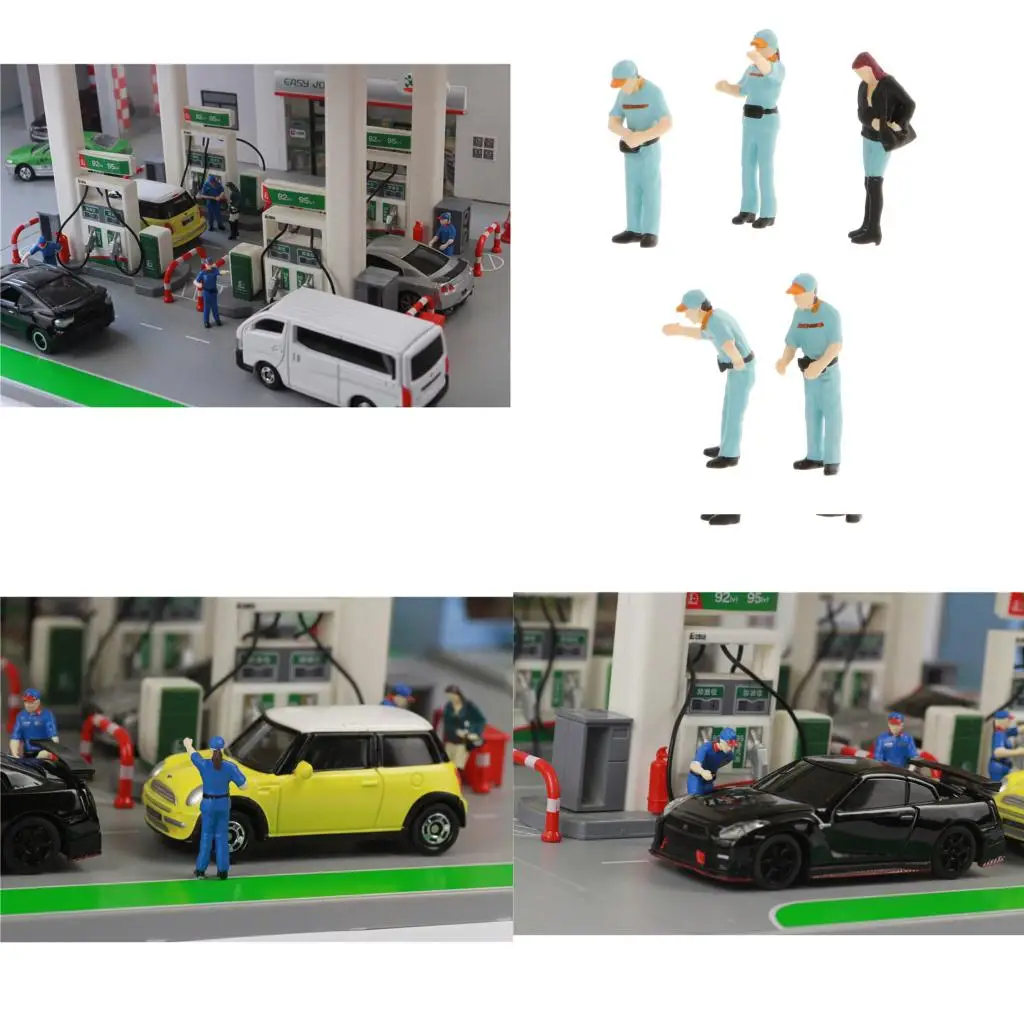 1:64 Scale Hand Painted Miniature Model Figures Gas Station Layout Diorama