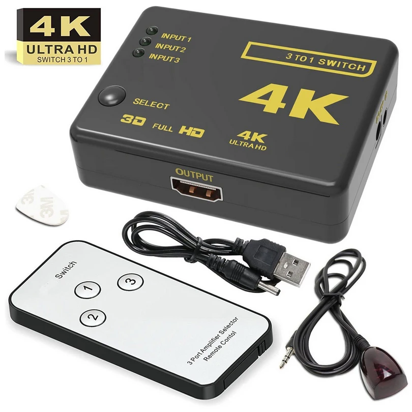 3 Port 4K*2K 1080P Switcher HDMI-compatible Switch Selector Splitter Box for Xbox PS3 PS4 Multimedia Remote Controller | Электроника