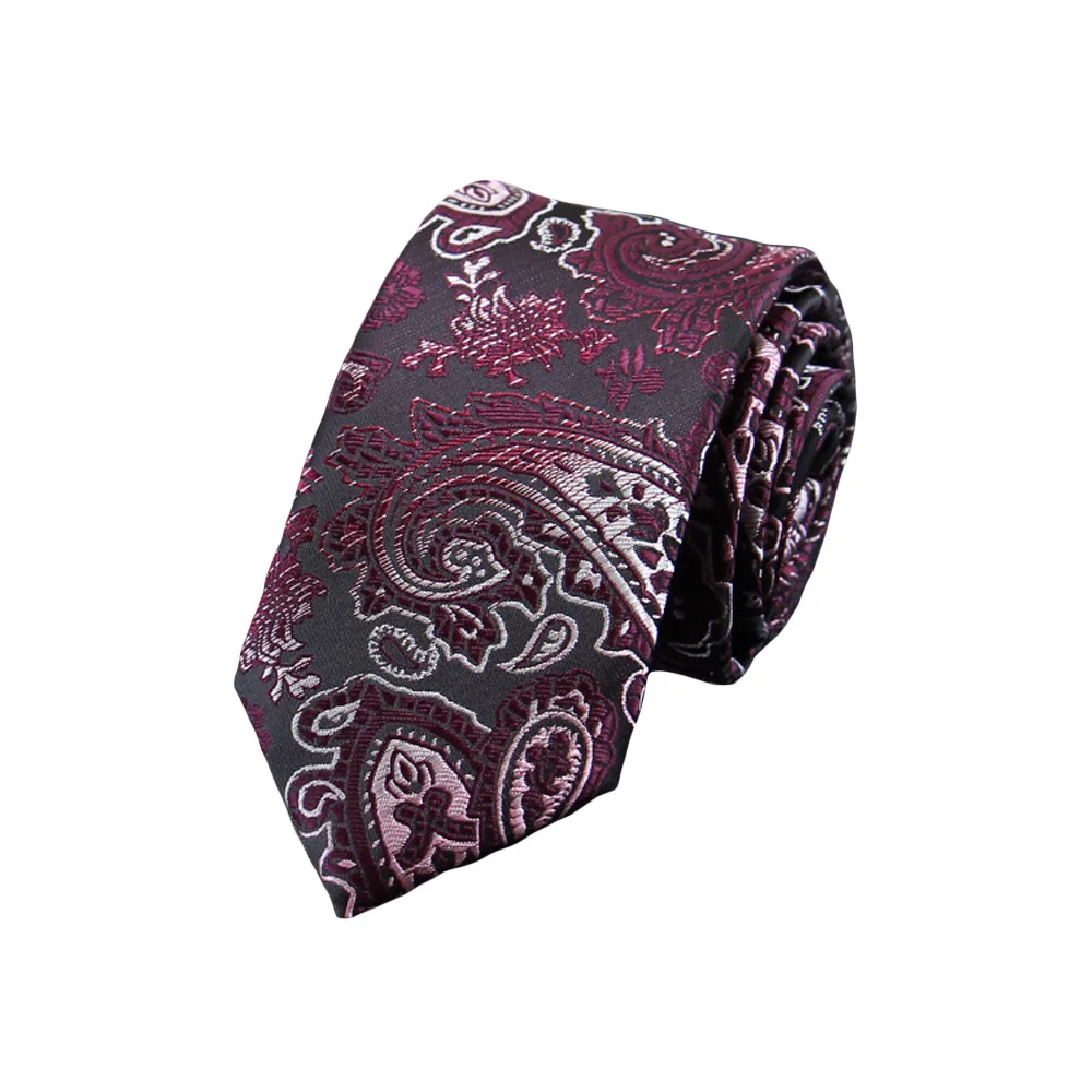 Purple Red Мужские Узкие галстуки с цветочным узором пейсли свадебные жаккардовые тканые официальные Галстуки 6 см - Цвет: Purple Red