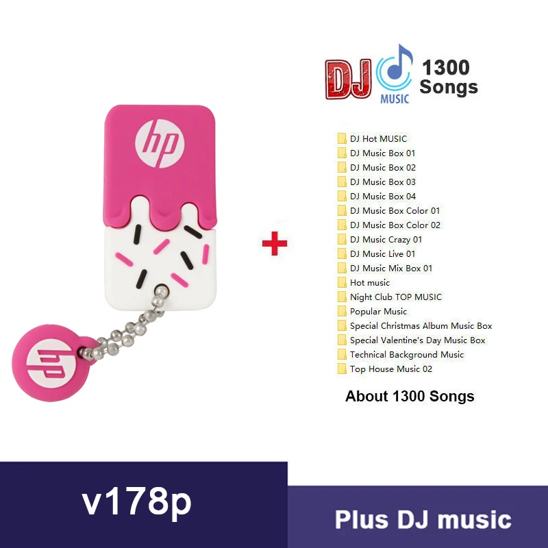 hp USB флеш-накопитель 64 ГБ силиконовая Флешка с DJ OTG type C Cle USB диск на ключ мини USB Флешка 32 Гб 16 Гб - Цвет: V178P-Plus DJ MUSIC