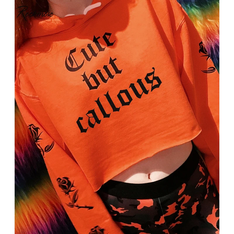 

Rockmore Oversized Women Long Sleeve Letter Rose Print Hooded Hoodies Korean Pullovers Plus Size Cropped Sweatshirts Femme Fall