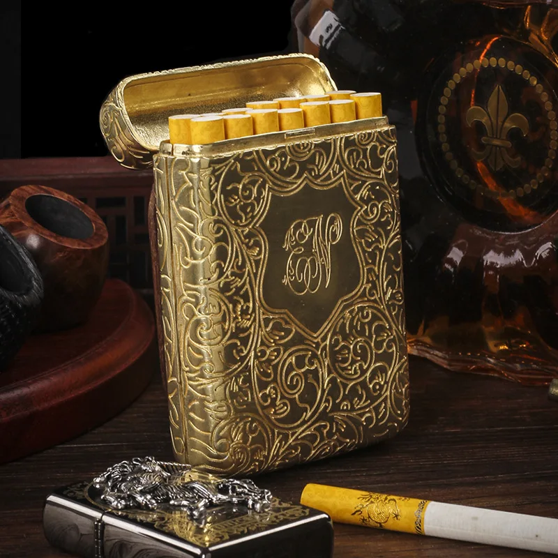 Cigarette Case For Men Holds 20 Cigarettes Case Box Vintage Hard Metal  Cigarette Holder, Regular Size (brown)