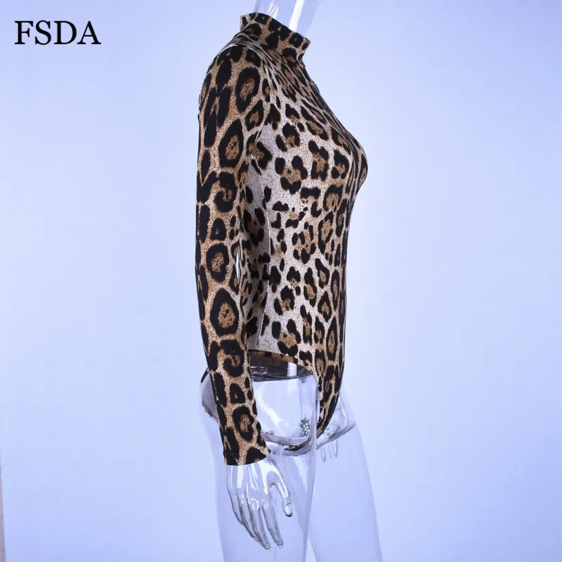 FSDA Леопардовый сексуальный женский боди с длинным рукавом Водолазка Осень Зима Тонкий уличная боди Топ Клубные Вечерние боди