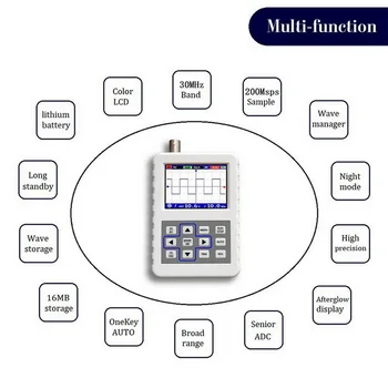 

Digital Oscilloscope with 30M Bandwidth 200MS/s Sampling Rate Mini Handheld Small Portable
