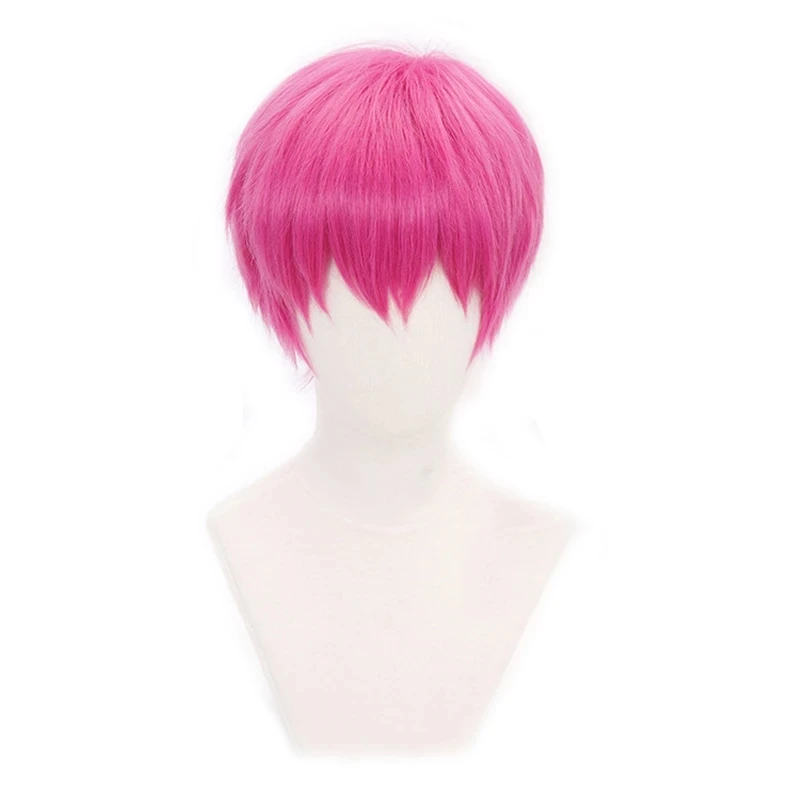 Anime The Disastrous Life of Saiki K. Cosplay Wig Saiki Kusuo Short Pink Synthetic Hair Wigs + Wig Cap + Hairpins + Glasses vampire costume women