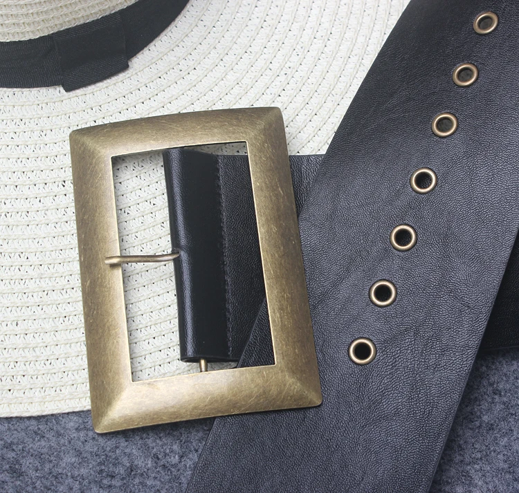 Fashion Women Belt Jeans Metal Waist-belt Black For Female Buckle Dresses Elastic Dress Casual Waistband
