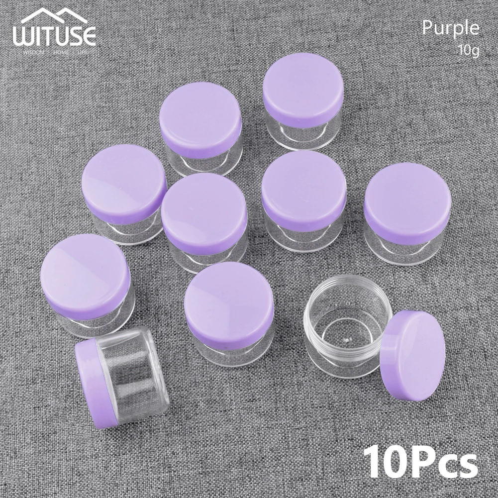 10g purple 10Pcs Mini Sample Cosmetic Container Eyeshadow Cream Lip Balm Makeup Jars Pot Portable Containers 10/15/20g DIY home Products - Цвет: 10g purple