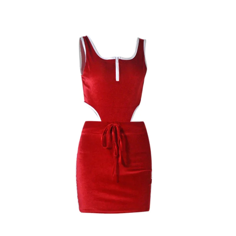 Echoine бархатный облегающий Боди без рукавов, сексуальный комбинезон с открытой спиной, мини-юбка, комплект из двух предметов, Клубная одежда, комплект подходящей одежды