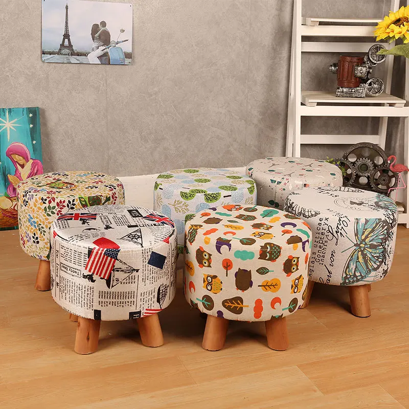 

Footstool Fabric Low Stool Four Corners Stool Children Stool Sofa Stool Solid Wood Small Stool Model Room zhuang shi deng