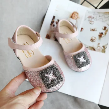 

Spring Kids princess Leather Shoes For Girls Children Wedding Shoes Gold Black Crown Sequins Baby Girls Footwear Kids Sandals