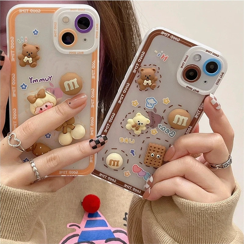 Cute 3d Cartoon Bear Candy Girl Accessories Phone Case For Iphone Case11 12 13pro X Xr Xs Max 7 8plus Clear Anti Fall Back Cover Phone Case Covers Aliexpress
