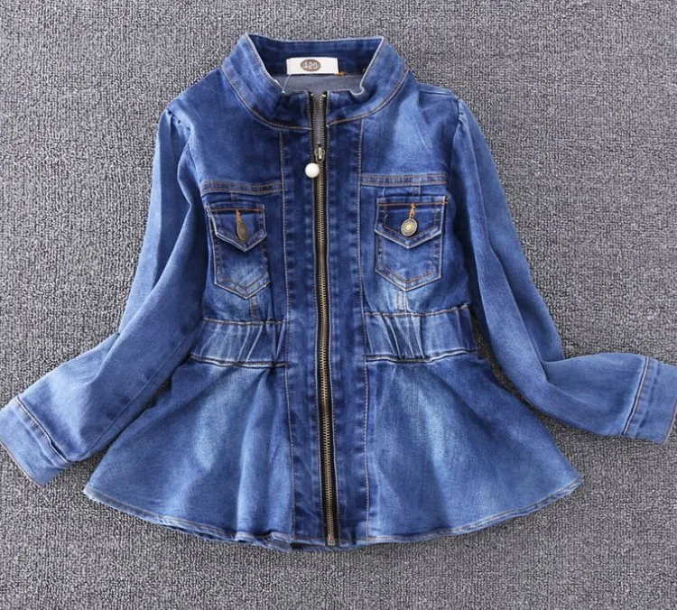 Детская одежда новая осенняя куртка для девочек Модное детское джинсовое пальто хорошего качества с эластичной резинкой на талии для девочек от 3 до 8 лет