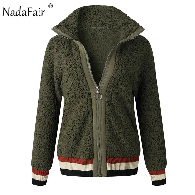 Nadafair повседневное плюшевое пальто Лоскутные карманы флисовое зимнее пальто из искусственного меха женская пушистая Куртка Пальто Верхняя одежда