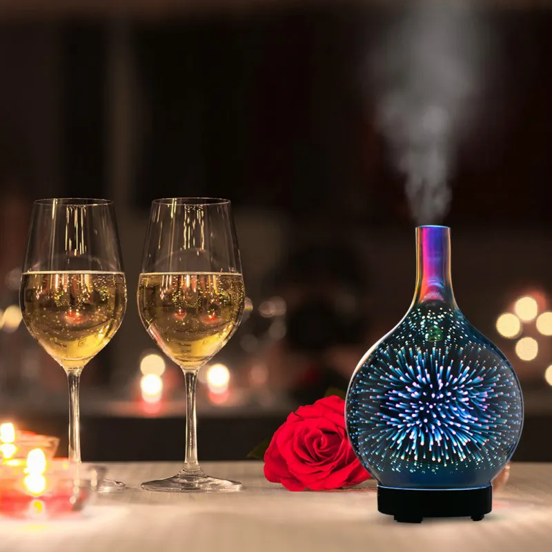 7 Color Light 3D Glass Vase Aromatherapy Essential Oil Aroma Diffuser Changing and Waterless Auto S