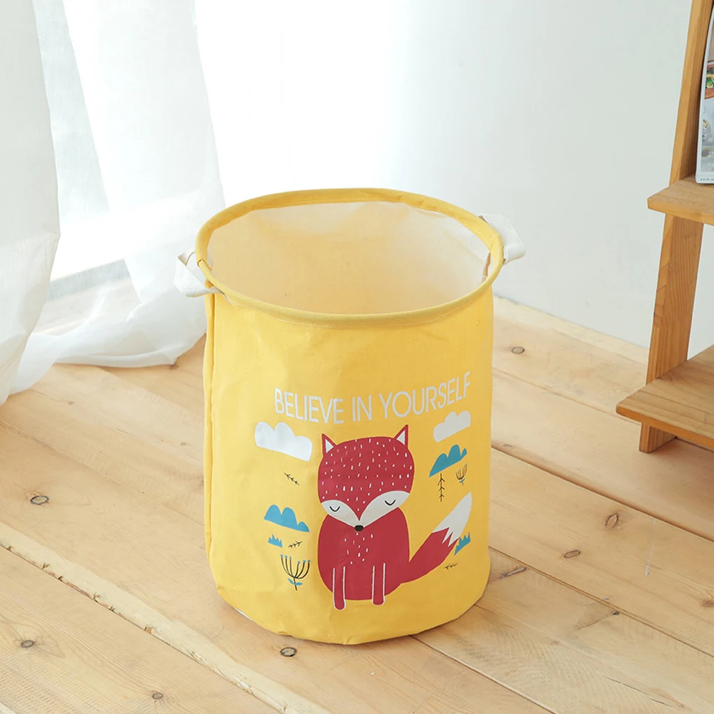 1pcs Cotton Linen Fabric Foldable Cartoon Animal large Castle Laundry Storage Buckets Bags kids Toy Storage Basket free shipping - Цвет: D